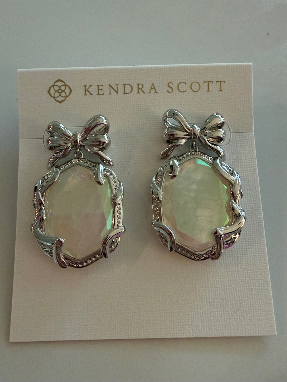Kendra Scott Iridescent White Opal Bow Drop Earrings